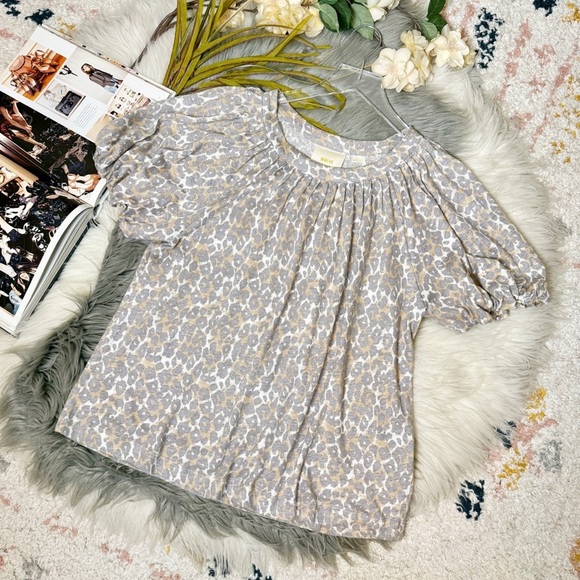 Anthropologie Maeve Linen Leopard Puff Short Sleeve Women’s Top Sz s - Picture 11 of 11
